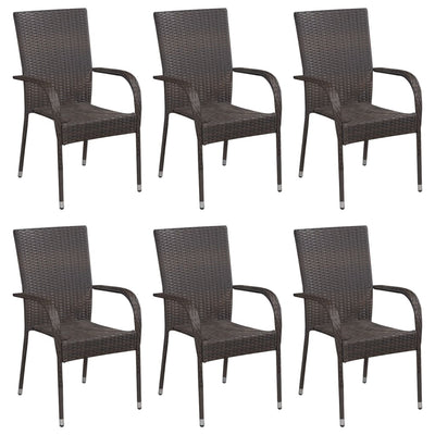 7 Piece Garden Dining Set Poly Rattan Brown