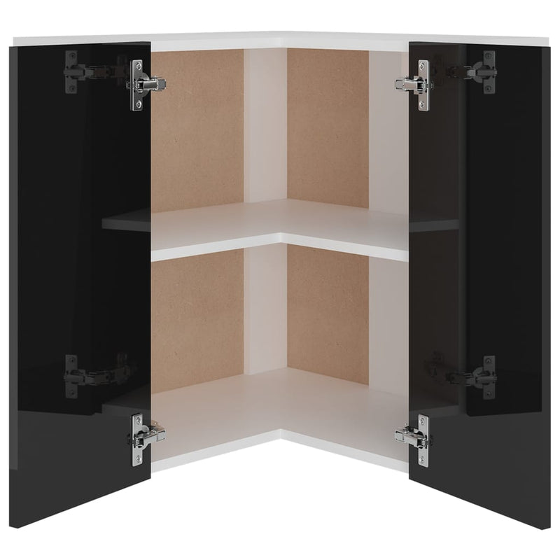 Hanging Corner Cabinet High Gloss Black 57x57x60 cm Engineered Wood