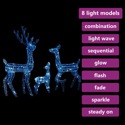 Acrylic Reindeer Family Christmas Decoration 300 LED Blue