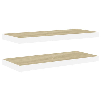 Floating Wall Shelves 2 pcs Oak and White 60x23.5x3.8 cm MDF