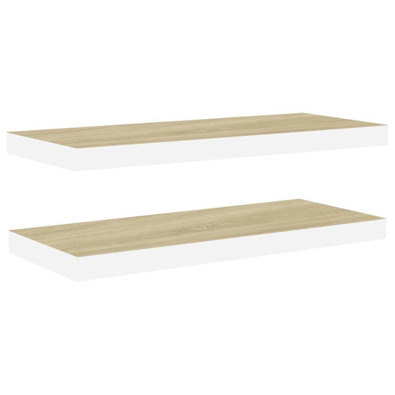 Floating Wall Shelves 2 pcs Oak and White 60x23.5x3.8 cm MDF