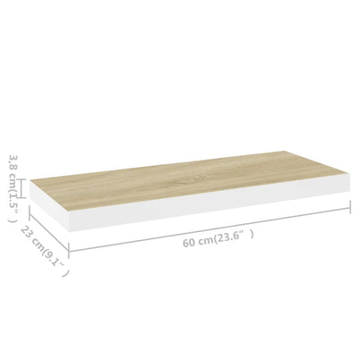 Floating Wall Shelves 2 pcs Oak and White 60x23.5x3.8 cm MDF