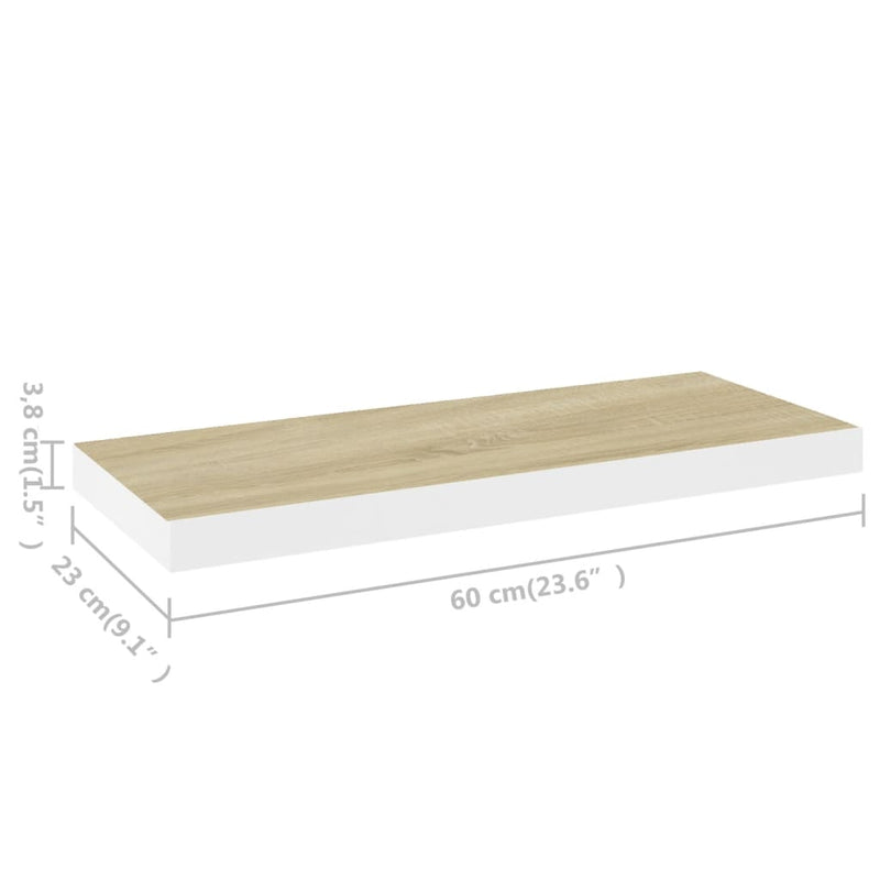 Floating Wall Shelves 2 pcs Oak and White 60x23.5x3.8 cm MDF