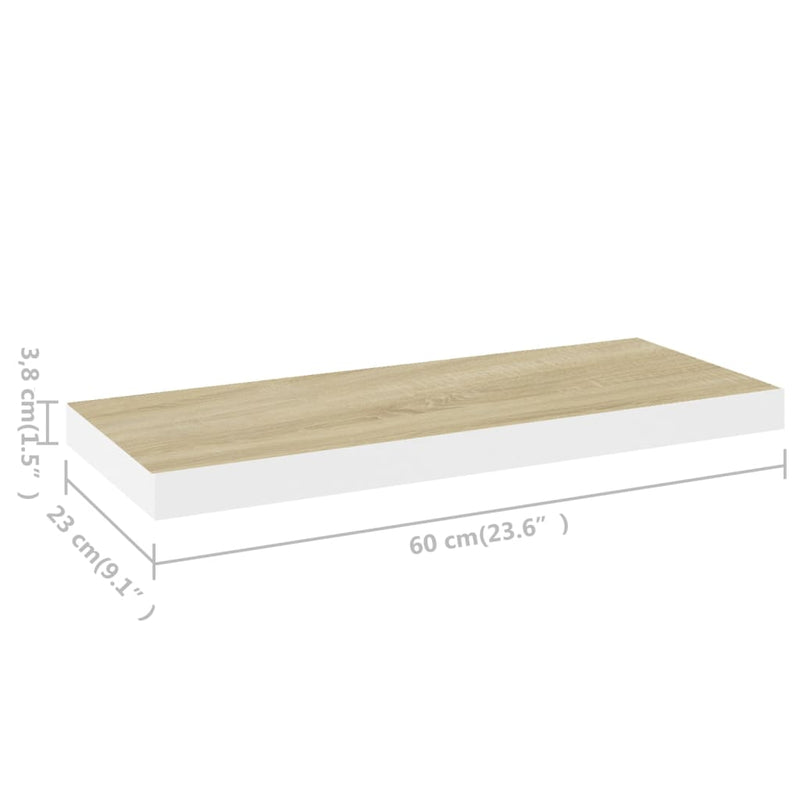 Floating Wall Shelves 4 pcs Oak and White 60x23.5x3.8 cm MDF