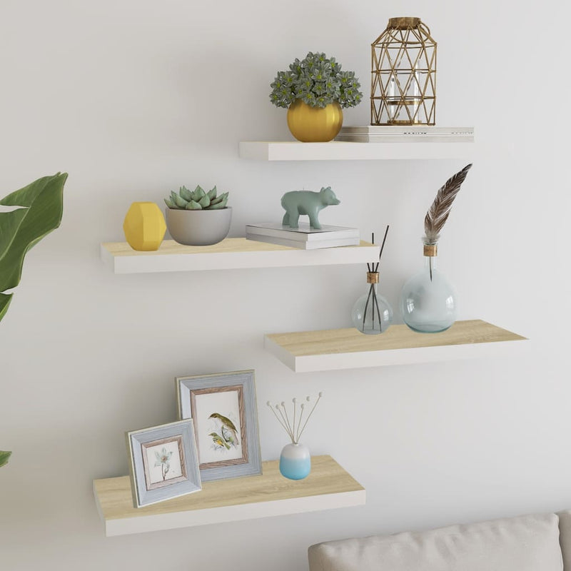 Floating Wall Shelves 4 pcs Oak and White 60x23.5x3.8 cm MDF