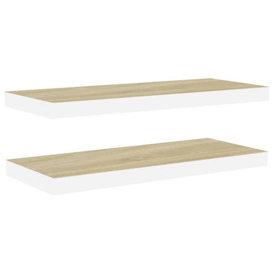 Floating Wall Shelves 2 pcs Oak and White 80x23.5x3.8 cm MDF