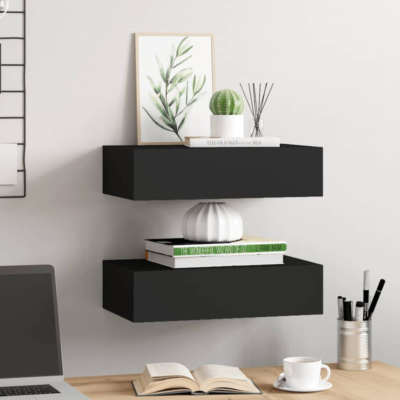 Wall-mounted Drawer Shelves 2 pcs Black 40x23.5x10cm MDF