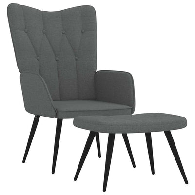 Relaxing Chair with a Stool Dark Grey Fabric