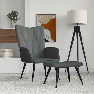 Relaxing Chair with a Stool Dark Grey Fabric