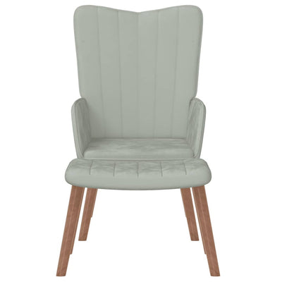 Relaxing Chair with a Stool Light Grey Velvet