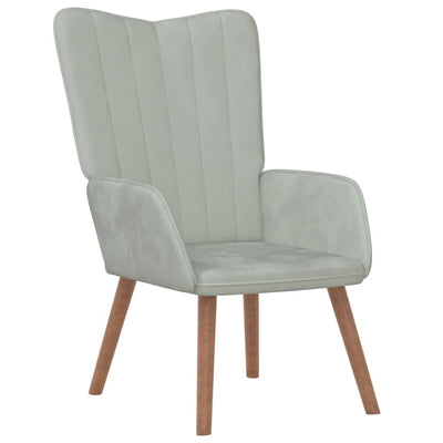 Relaxing Chair with a Stool Light Grey Velvet