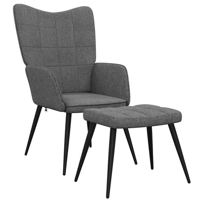 Relaxing Chair with a Stool Dark Grey Fabric