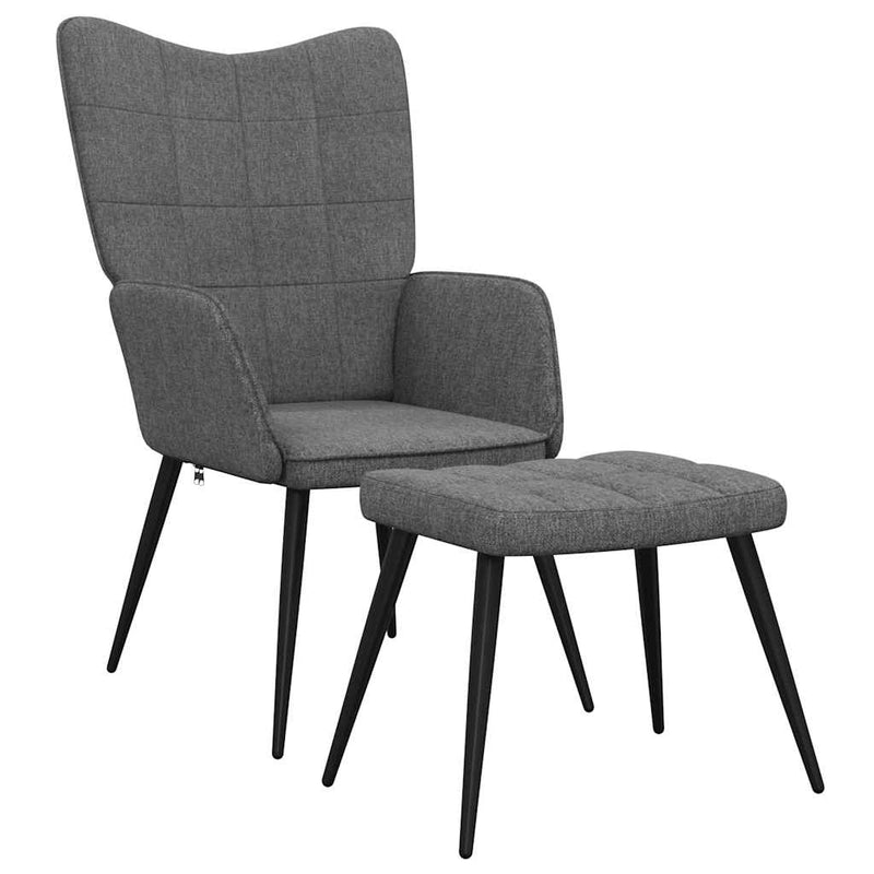 Relaxing Chair with a Stool Dark Grey Fabric