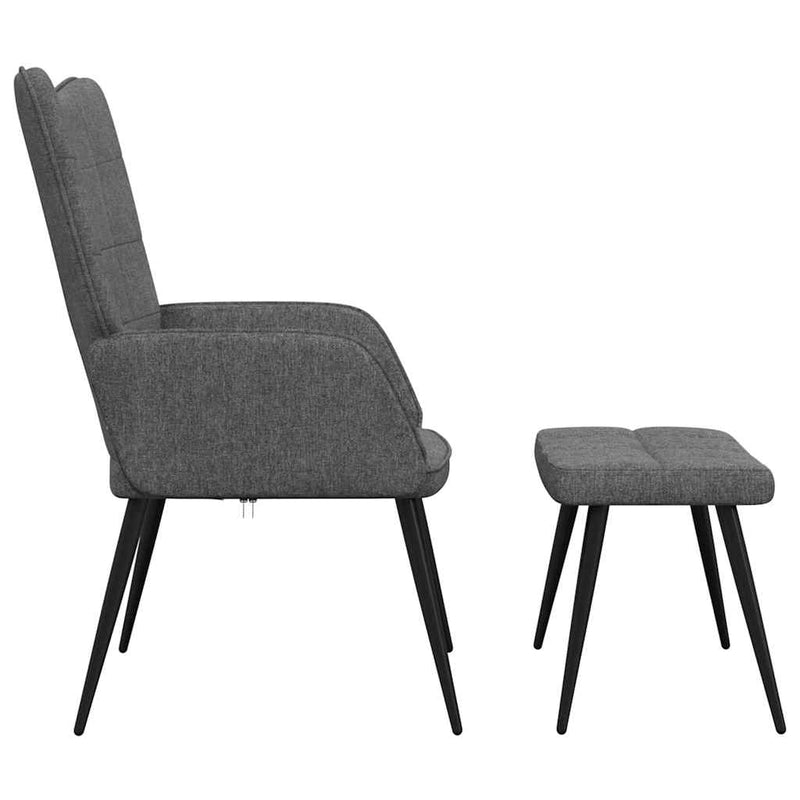 Relaxing Chair with a Stool Dark Grey Fabric