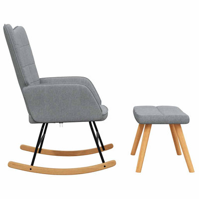 Rocking Chair with a Stool Light Grey Fabric