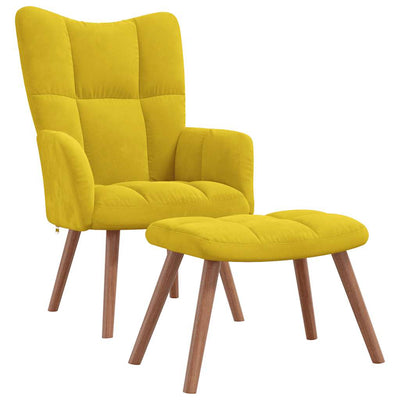 Relaxing Chair with a Stool Mustard Yellow Velvet