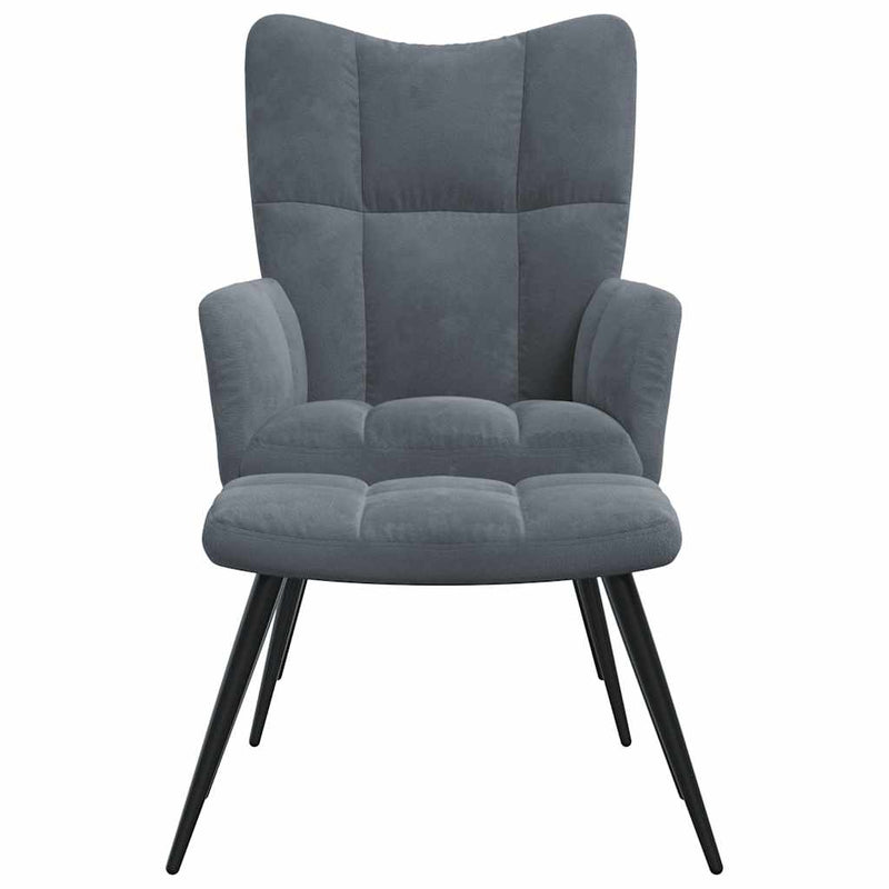 Relaxing Chair with a Stool Dark Grey Velvet