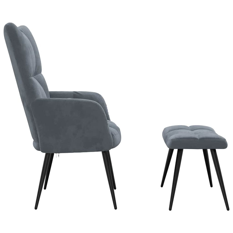 Relaxing Chair with a Stool Dark Grey Velvet