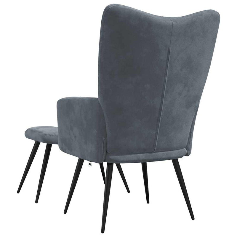 Relaxing Chair with a Stool Dark Grey Velvet