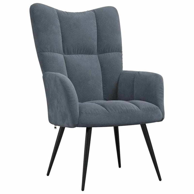 Relaxing Chair with a Stool Dark Grey Velvet