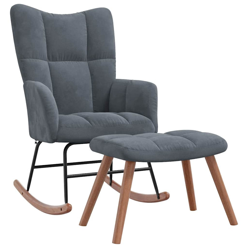 Rocking Chair with a Stool Dark Grey Velvet