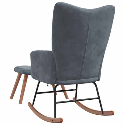 Rocking Chair with a Stool Dark Grey Velvet