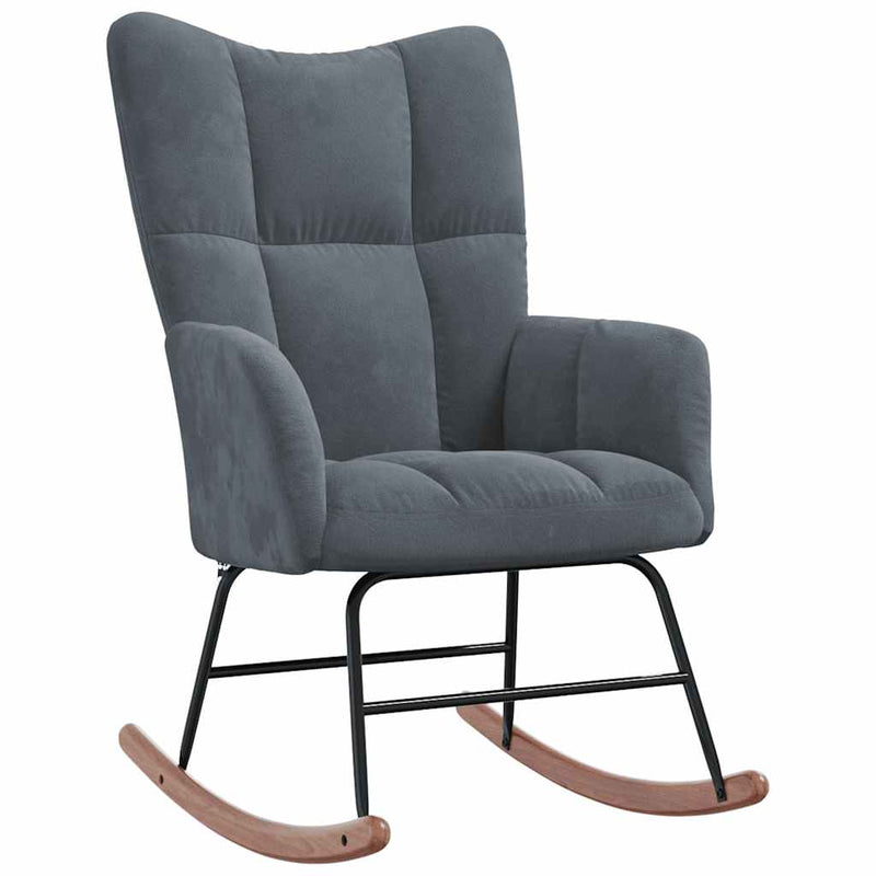 Rocking Chair with a Stool Dark Grey Velvet