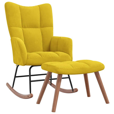 Rocking Chair with a Stool Mustard Yellow Velvet