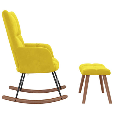 Rocking Chair with a Stool Mustard Yellow Velvet