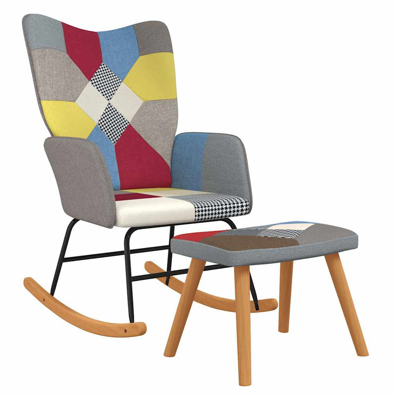 Rocking Chair with a Stool Patchwork Fabric