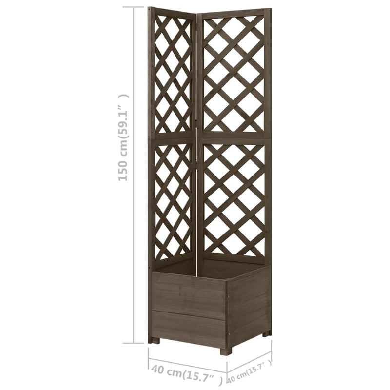 Corner Trellis Planter Grey 40x40x150 cm Solid Fir Wood