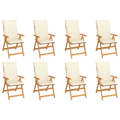 Reclining Garden Chairs with Cushions 8 pcs Solid Teak Wood