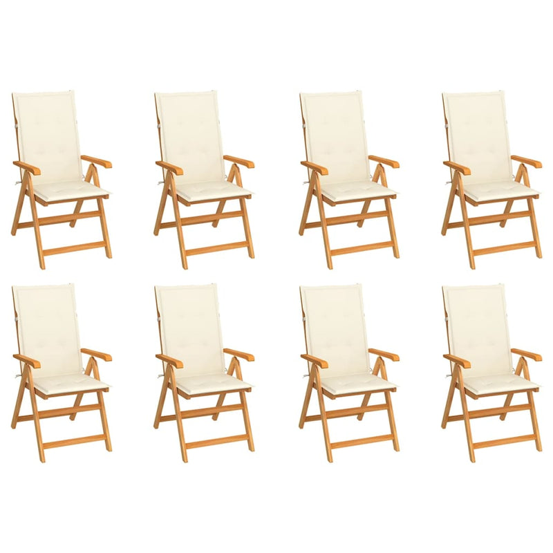 Reclining Garden Chairs with Cushions 8 pcs Solid Teak Wood