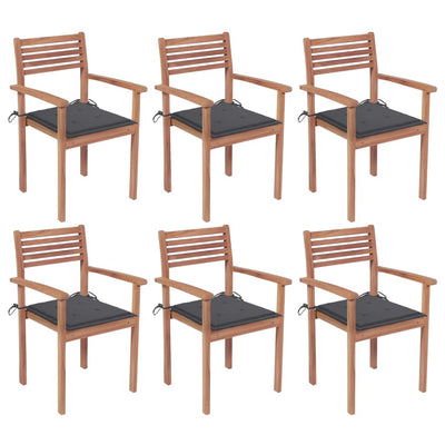 Stackable Garden Chairs with Cushions 6 pcs Solid Teak Wood