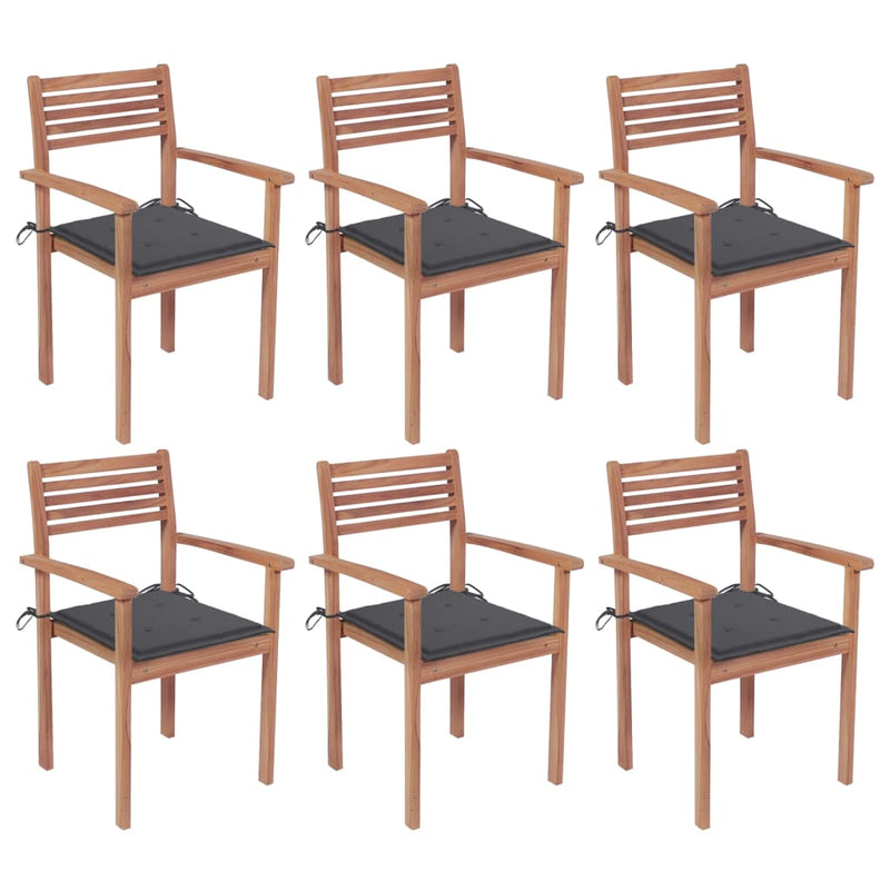 Stackable Garden Chairs with Cushions 6 pcs Solid Teak Wood