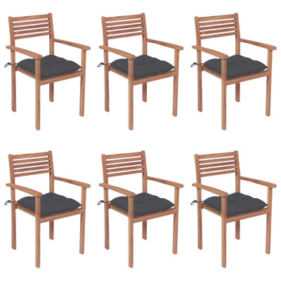 Stackable Garden Chairs with Cushions 6 pcs Solid Teak Wood