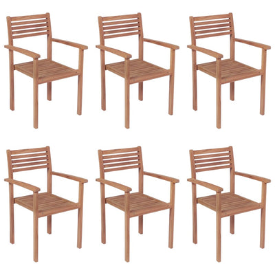 Stackable Garden Chairs with Cushions 6 pcs Solid Teak Wood