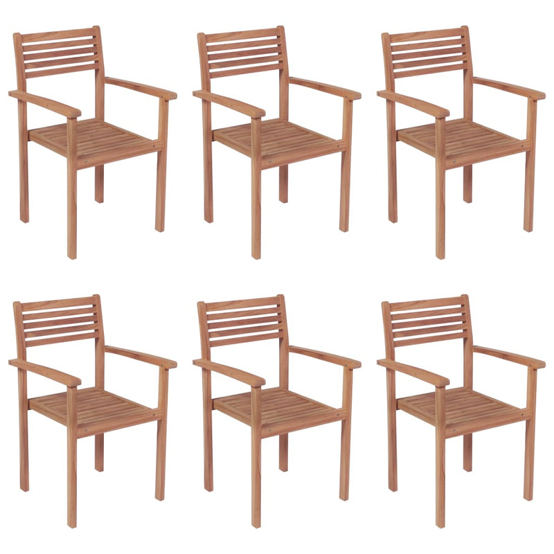 Stackable Garden Chairs with Cushions 6 pcs Solid Teak Wood