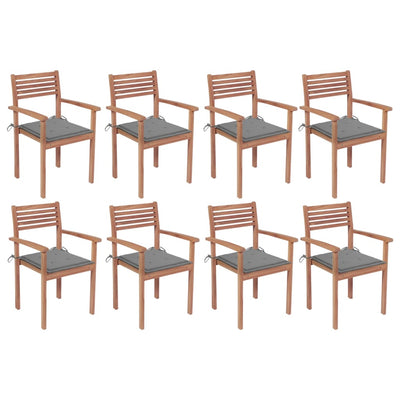 Stackable Garden Chairs with Cushions 8 pcs Solid Teak Wood