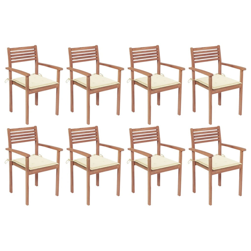 Stackable Garden Chairs with Cushions 8 pcs Solid Teak Wood