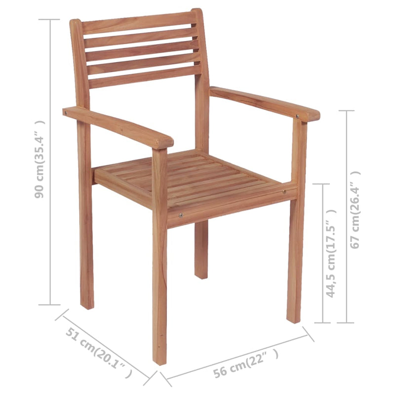 Stackable Garden Chairs with Cushions 8 pcs Solid Teak Wood