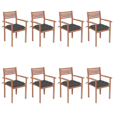 Stackable Garden Chairs with Cushions 8 pcs Solid Teak Wood