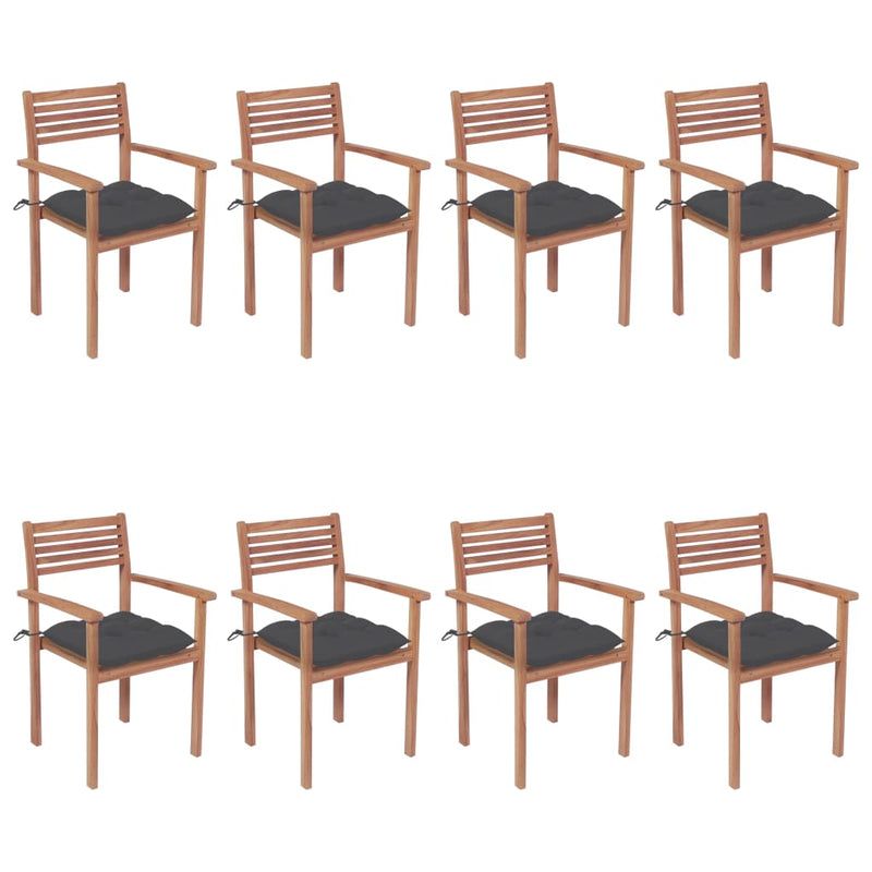 Stackable Garden Chairs with Cushions 8 pcs Solid Teak Wood