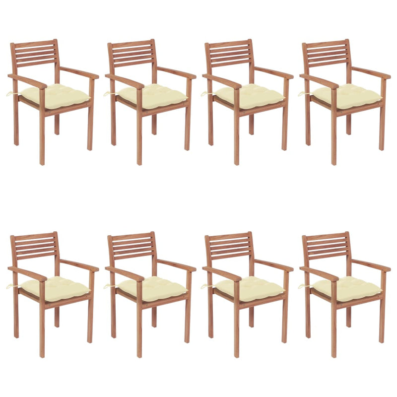 Stackable Garden Chairs with Cushions 8 pcs Solid Teak Wood