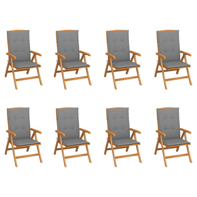 Reclining Garden Chairs with Cushions 8 pcs Solid Teak Wood