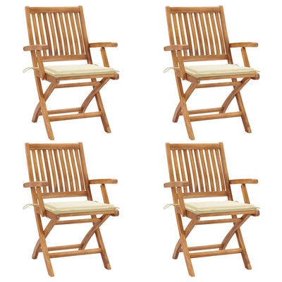 Folding Garden Chairs with Cushions 4 pcs Solid Teak Wood