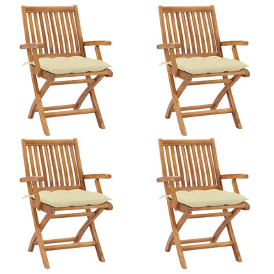 Folding Garden Chairs with Cushions 4 pcs Solid Teak Wood