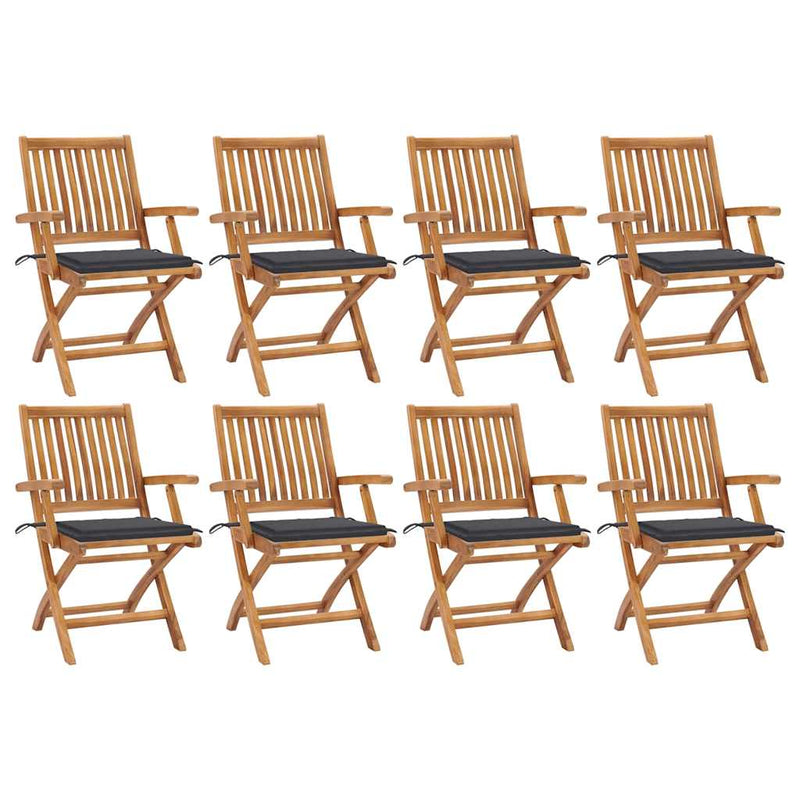 Folding Garden Chairs with Cushions 8 pcs Solid Teak Wood