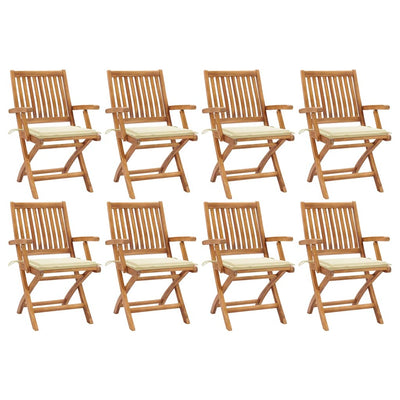 Folding Garden Chairs with Cushions 8 pcs Solid Teak Wood