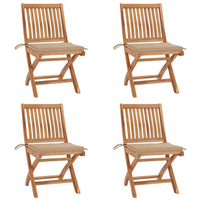 Folding Garden Chairs with Cushions 4 pcs Solid Teak Wood